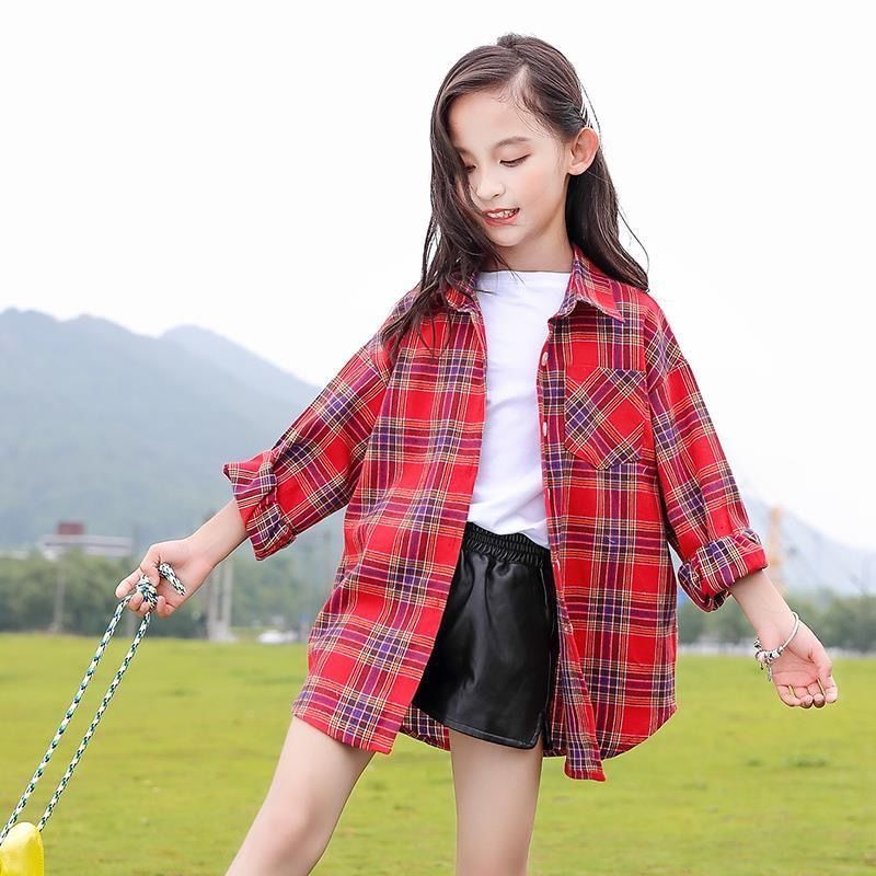 涂巴兔女童衬衫长袖秋装2020新款中大童童装儿童衬衣经典格纹潮，11.9元