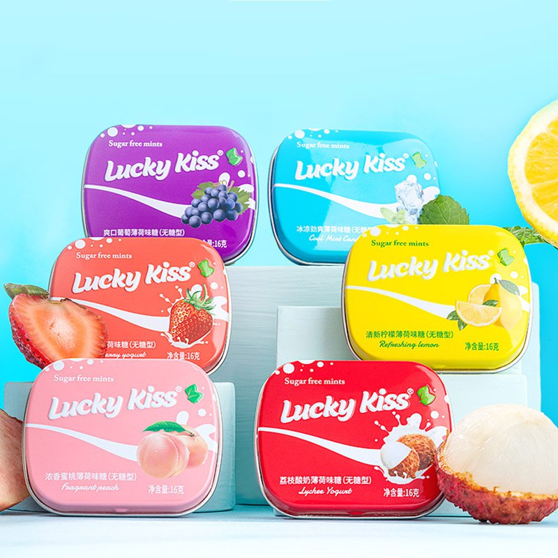 0点 6件 拍6件16.9元【luckykiss旗舰店】清新无糖薄荷糖铁盒装*6盒(3d8j2wexr9O)/多种口味可选 满足所有选择清甜提神 ，小伙伴点名要的