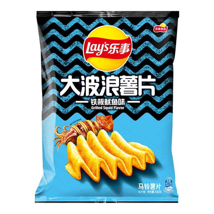 乐事（Lay's）休闲零食 大波浪薯片铁板鱿鱼味 135克