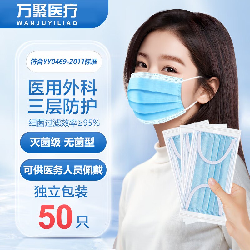 万聚医疗 医用外科口罩 50只
