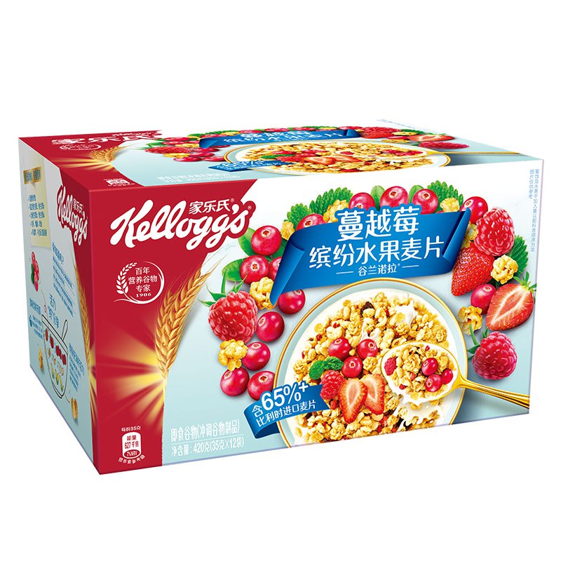 【京东】家乐氏 蔓越莓缤纷水果麦片 谷兰诺拉即食谷物代餐 含燕麦早餐420g（35g*12小袋）（新老包装随机发货）