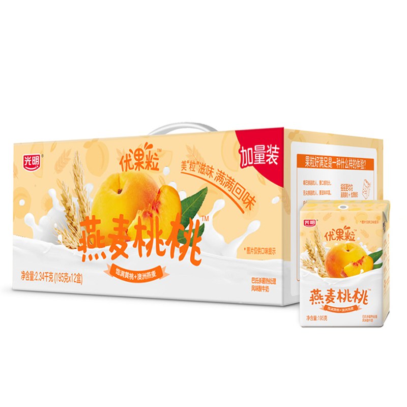 光明 优果粒燕麦桃桃巴氏杀菌热处理风味酸牛奶 (黄桃、燕麦) 195g 12盒