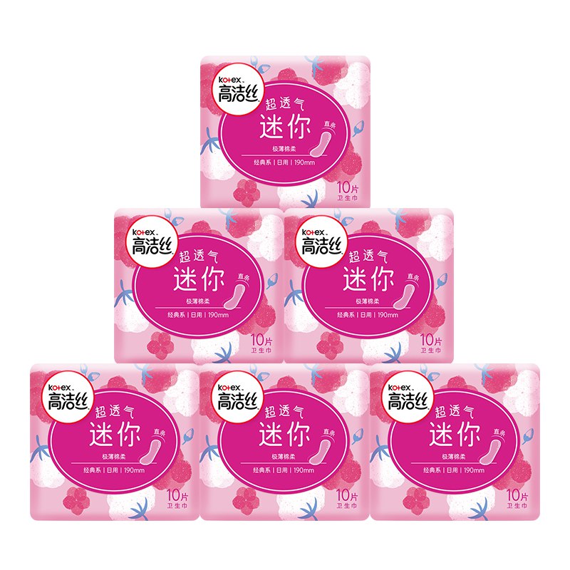 【京东自营】高洁丝Kotex 190mm卫生巾护垫10片*6包 