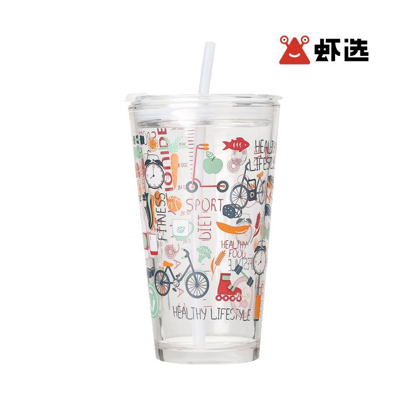 0点后下单 先领券9.9元虾选印花玻璃吸管杯400ml(VYKbXkBbNLU)/