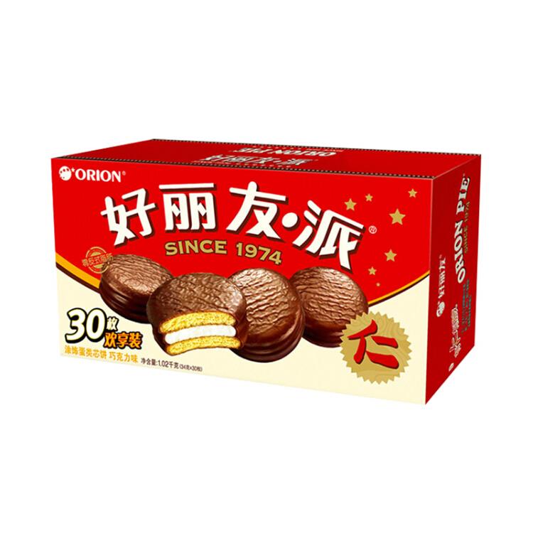 【京东】Orion好丽友营养早餐点心零食礼盒巧克力派30枚1020g/盒（新老包装随机发货）抢购链接：