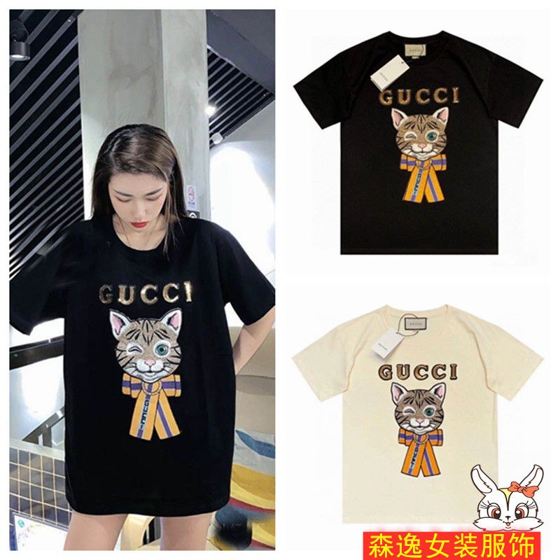 2020夏季新款卡通小猫咪宽松大码短袖T恤女欧美圆领半袖上衣潮衫5.8元