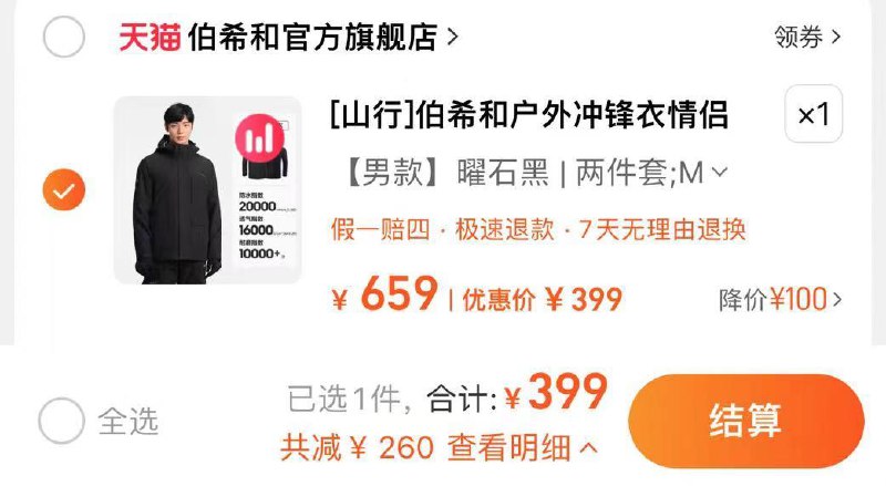 399亓 伯希和官方旗舰店晒图分享心得反5 到手394亓山行伯希和户外三合一冲锋衣抓绒/ CZ2114 /FN1V37iHqzE//