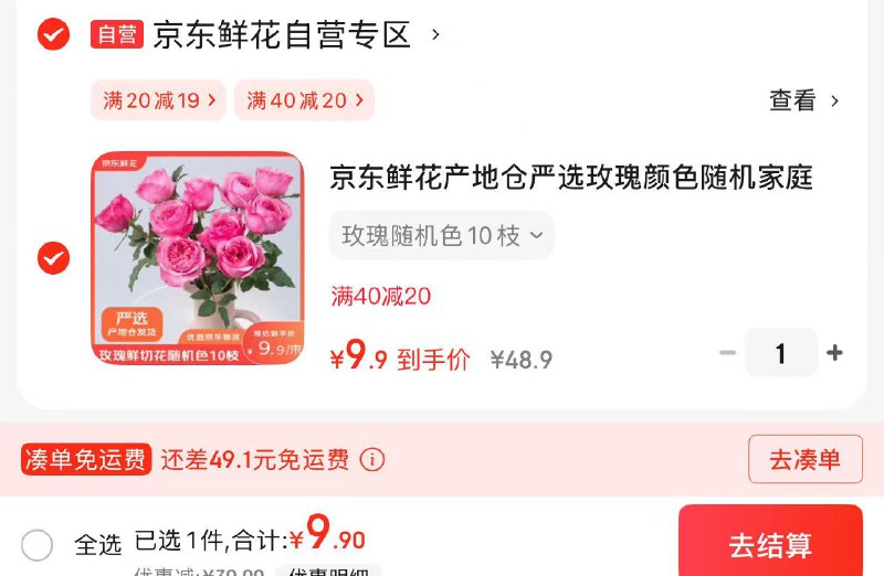 自营京东鲜花 产地仓严选随机家庭插花随机玫瑰10枝 鲜花次日达领 
