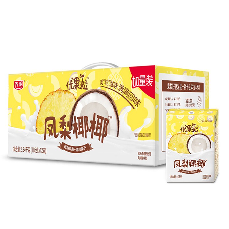 光明 优果粒凤梨椰椰巴氏杀菌热处理风味酸牛奶（凤梨、椰子）195g*12盒