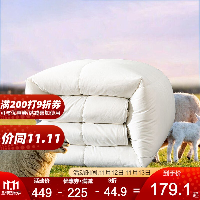 水星家纺 澳洲进口羊毛 双人抗菌升级版 冬被200*230cm