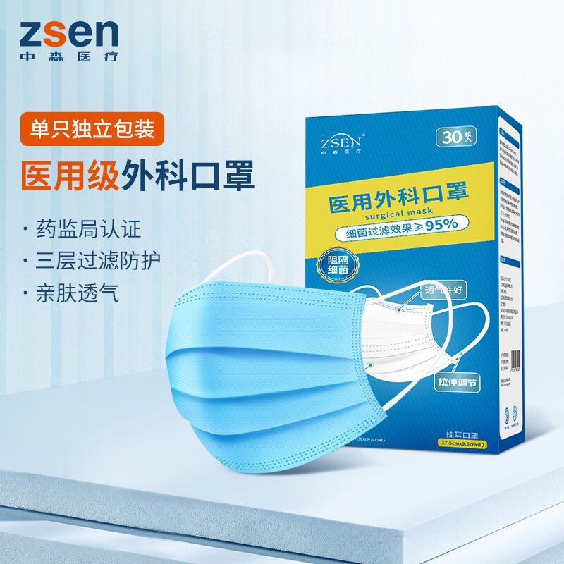 1.9元 中森医疗 独立包装医用外科一次性防护口罩10只(iQ5XX2tpdOj)/
