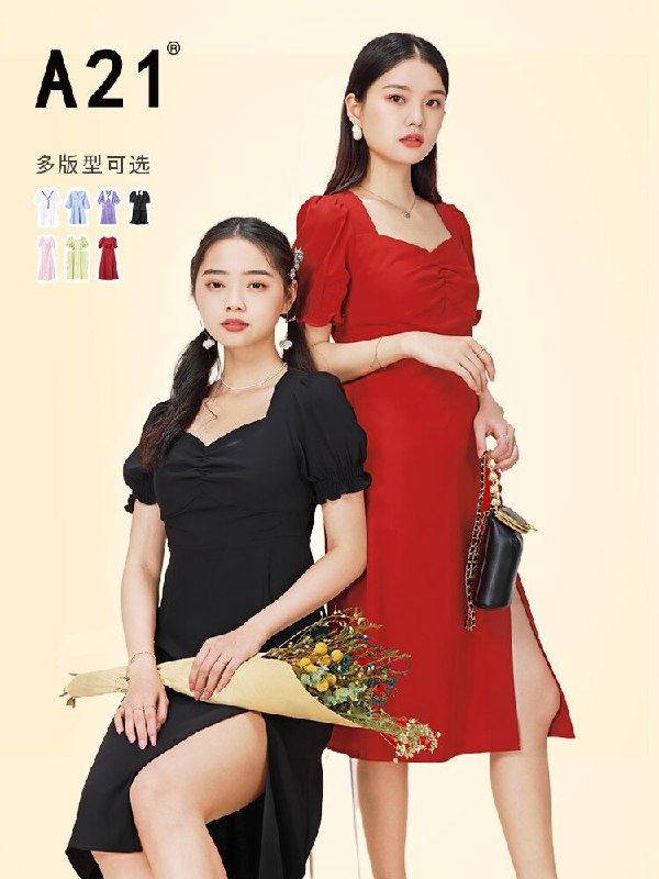 59元【A21旗舰店】A21复古法式泡泡袖连衣裙(b4MvXnxeiij)/