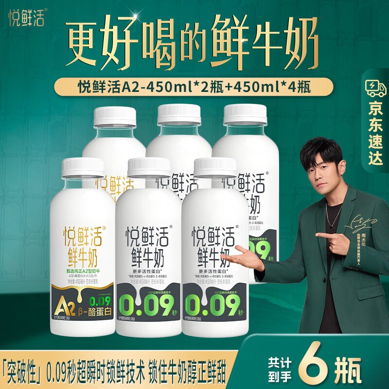 悦鲜活 鲜牛奶组合450ml*6瓶折6.8/瓶！！到手【40.9元】领 