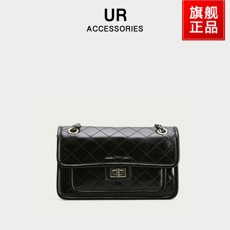98元拍下  UR箱包旗舰店UR流浪包菱格链条包斜挎包(Figeco1eSfU)/
