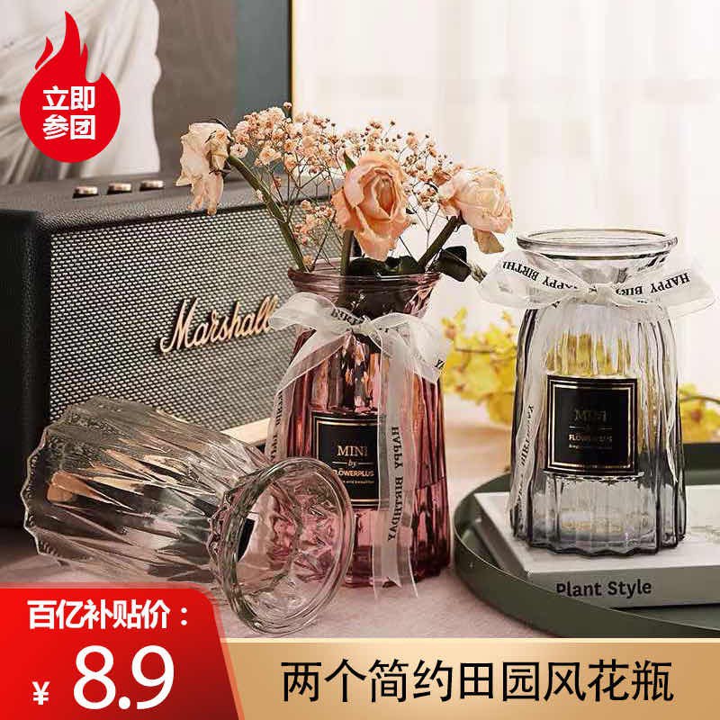 欧式精美玻璃花瓶*2个7.9高透玻璃加厚瓶口，慢生活也要有情调