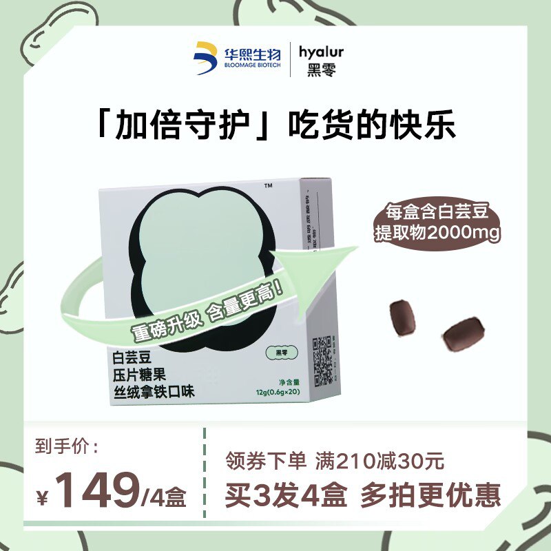 19.9元 【黑零旗舰店】白芸豆压片糖果0.6g*20颗(uhhR2xJkW5V)/ CZ11叠加首单5元 到手价14.9元抵御66%淀粉吸收 促进脂肪代谢控制血糖，还能抑制蔗糖吸收促进脂肪代谢，控制血糖