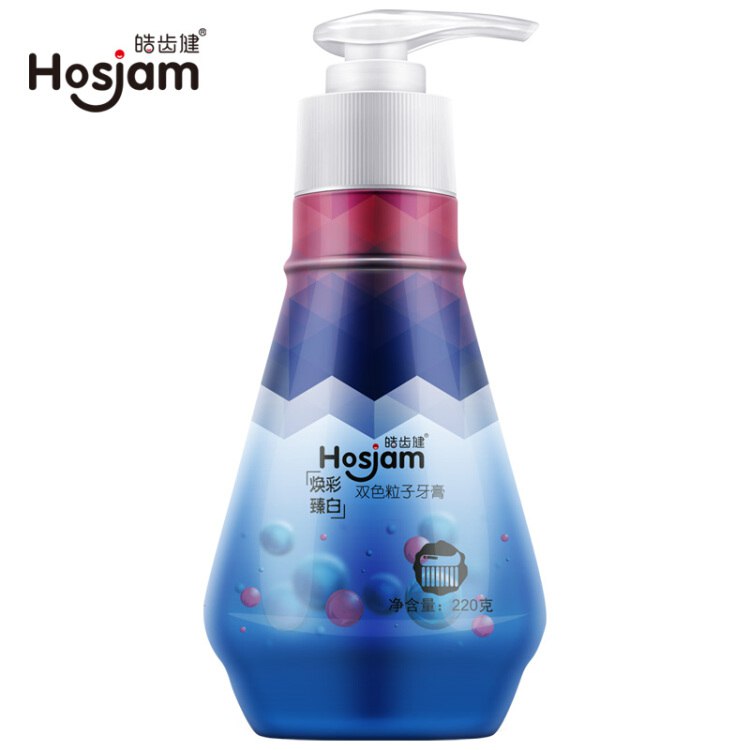 皓齿健Hosjam 双色粒子按压式牙膏 220g(冬青薄荷) 