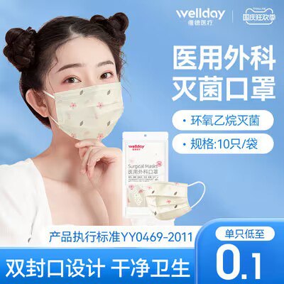 5.9💵【维德医疗】医用外科一次性口罩共100只)Zja5W0OmE03)/ CZ11//三层加厚 独立包装 携带方便适合多种场景 无菌更加放心!秋季流感多发 口罩可以备上！