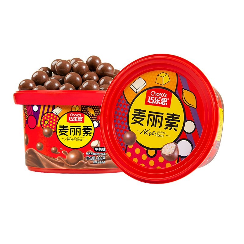 巧乐思牛奶麦丽素桶装夹心巧克力朱古力脆心节日送女友告白礼物零食360g