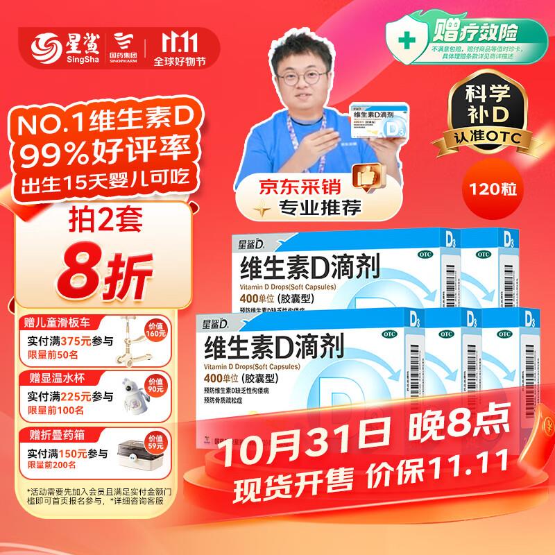 如有店铺100积分，会员中心积分兑换179-15奍星鲨 维生素d3滴剂(胶囊型)24粒*5盒 拍2件 叠加200-20跨店凑后每件32.3