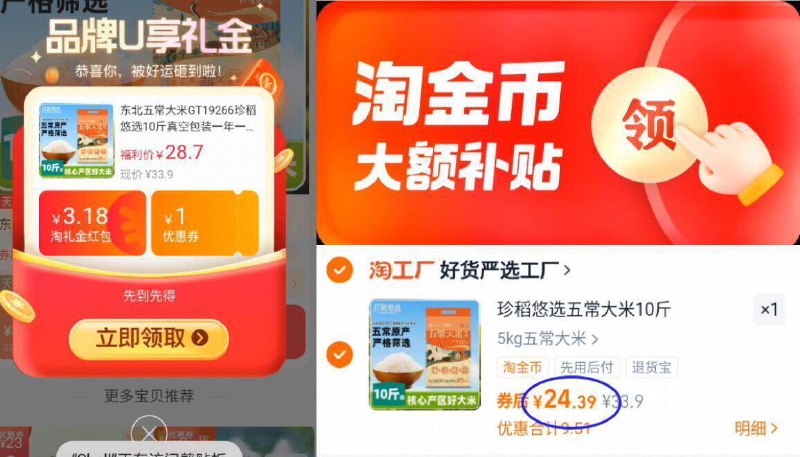 2.4亓/斤‼下拉详情拍到手24.3亓！叠礼金 4金币珍稻优选五常大米10斤9/Ns9jfa9kS2u// AA11