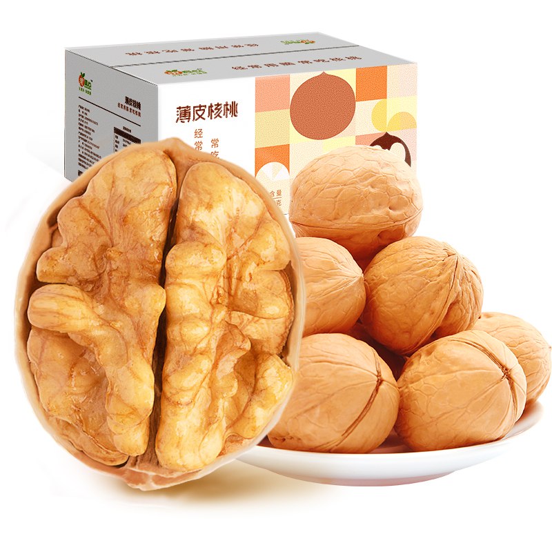 果真心 薄皮核桃 新疆阿克苏核桃 孕妇零食 坚果炒货 非纸皮核桃 薄皮带壳大核桃 500g/箱
