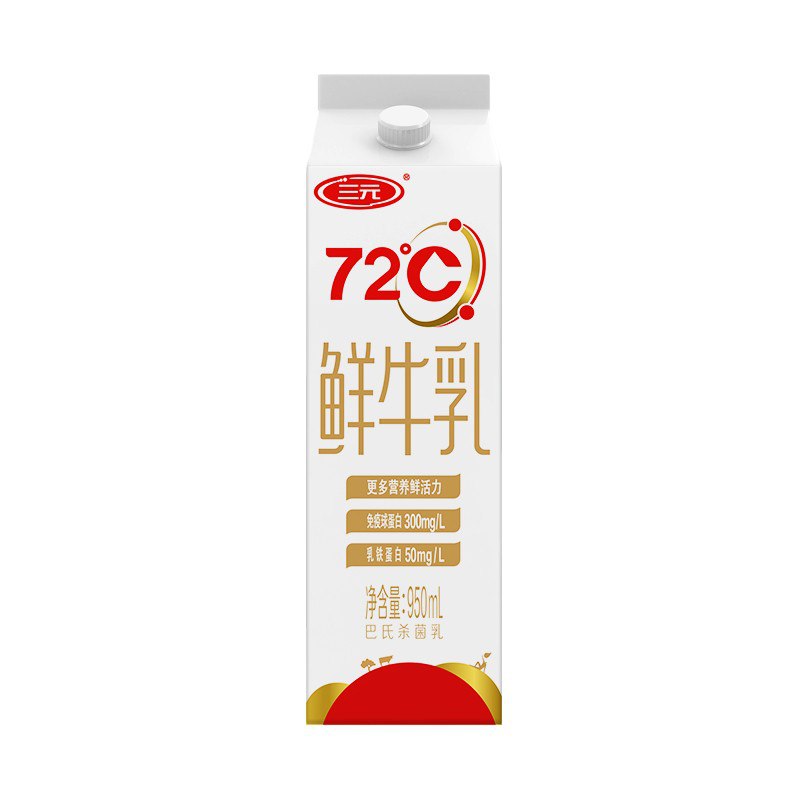 【自营】三元 72°屋型鲜牛乳 950ml