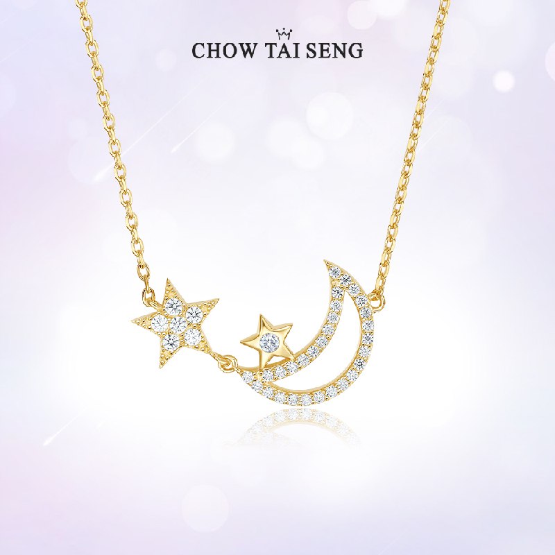 0点开始 拍下变价 129元【周大生饰品旗舰店】星月同行纯银轻奢项链(PQOA2Waa0Qs)/ 尽显时尚优雅气质 跟衣服百搭！