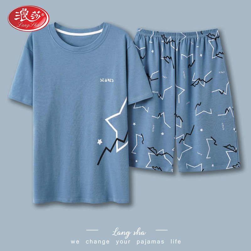 29.9元【大牌浪莎】浪莎夏季纯棉家居套装男￥q4Ec2jiEVF7￥/