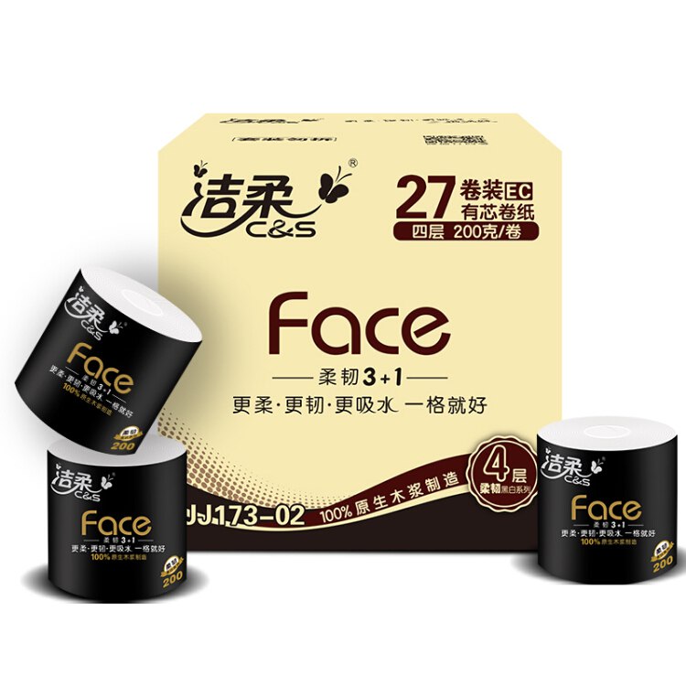 【京东自营】洁柔(C&S)厚卷纸黑Face加厚4层200g卫生纸*27卷领188-20粉丝专享券（需关注店铺）：