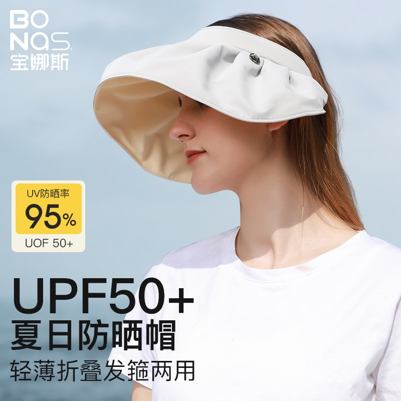 0点后下单 先领卷39.9元宝娜斯1985内衣旗舰店UPF50+贝壳防紫外线防晒帽￥SAgQ2QgYPbF￥/ 大帽檐显脸小 可折叠发箍两用