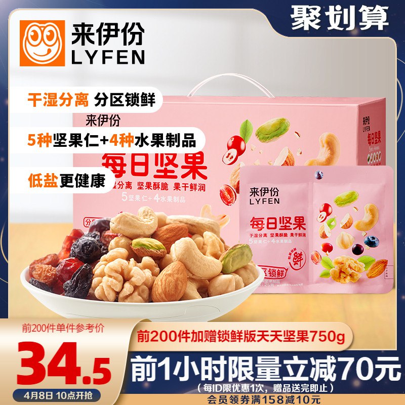 10点开始 拍下59元前200名买一送一 到手2箱来伊份每日坚果乐享装750g￥dWle2SiGVG2￥/