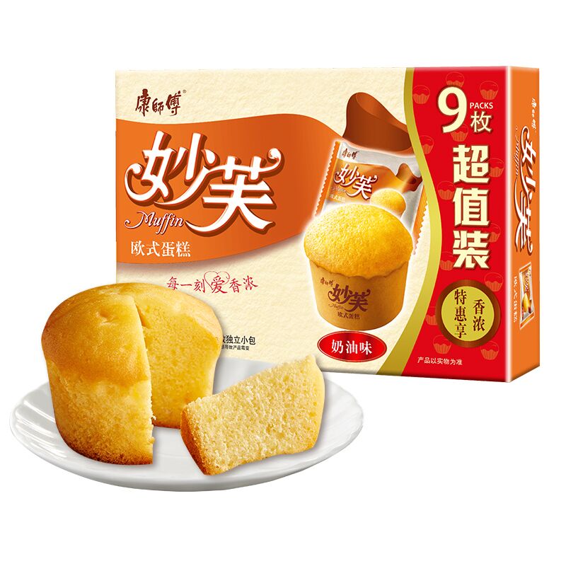 JD！用169-30券拍5件69.5！康师傅妙芙饼干蛋糕奶油味9枚超值分享装432g，