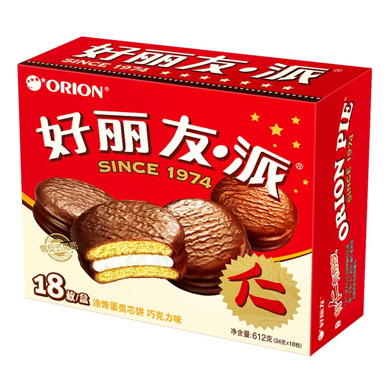 【京东】Orion 好丽友 营养早餐点心零食 巧克力派18枚612g/盒